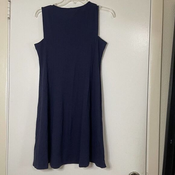 EILEEN FISHER navy Vneck stretch swing sleeveless dress size Petite small - Picture 2 of 4